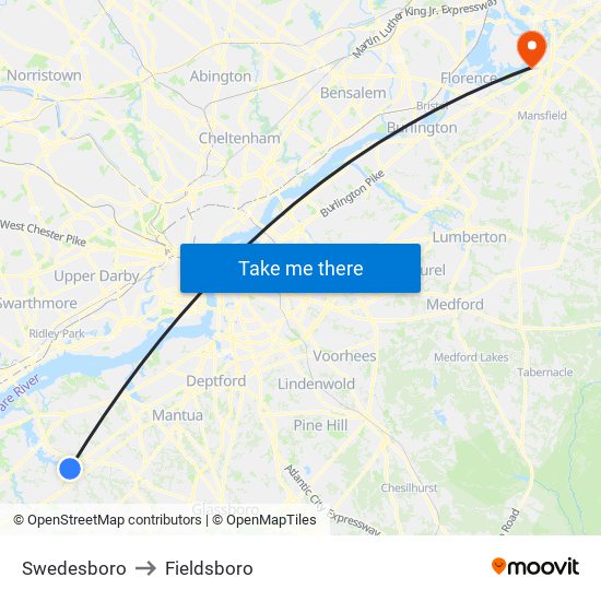 Swedesboro to Fieldsboro map