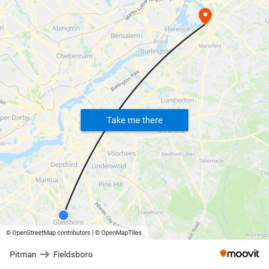 Pitman to Fieldsboro map