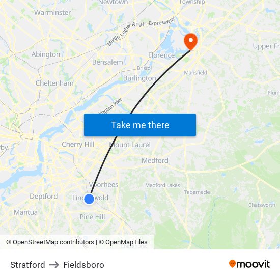 Stratford to Fieldsboro map