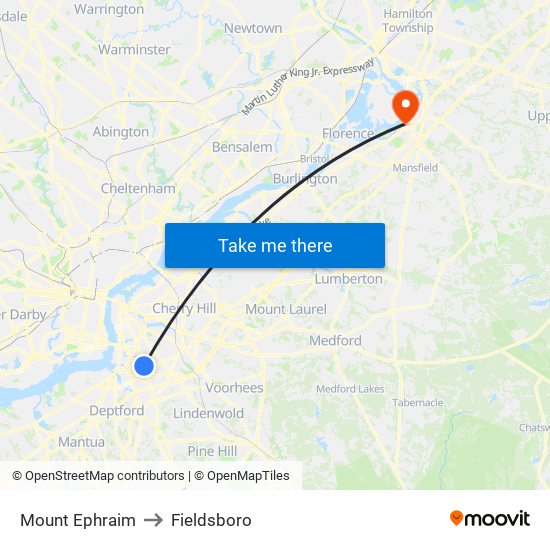 Mount Ephraim to Fieldsboro map