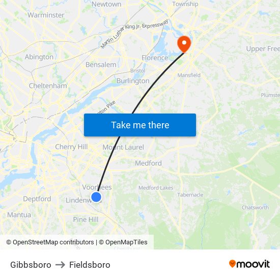 Gibbsboro to Fieldsboro map