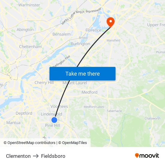 Clementon to Fieldsboro map