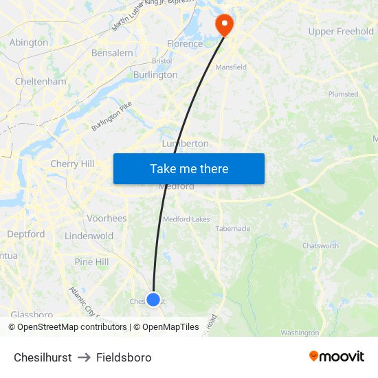 Chesilhurst to Fieldsboro map