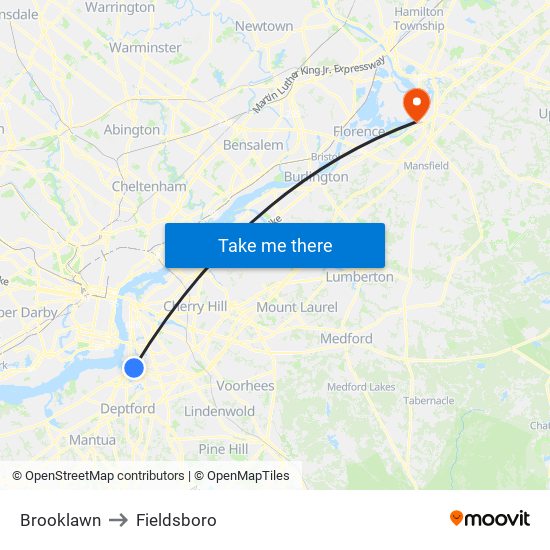 Brooklawn to Fieldsboro map