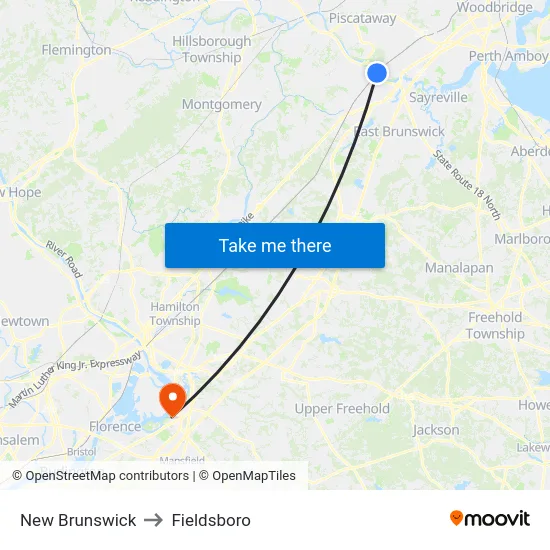 New Brunswick to Fieldsboro map