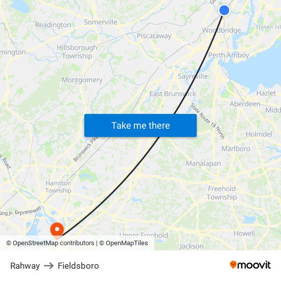 Rahway to Fieldsboro map