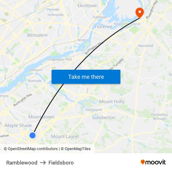 Ramblewood to Fieldsboro map