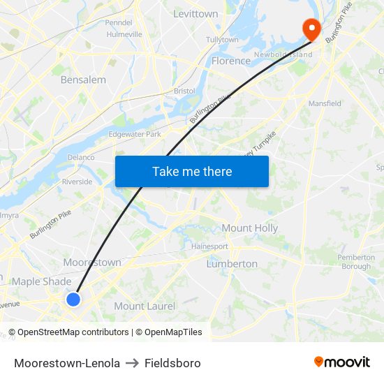 Moorestown-Lenola to Fieldsboro map