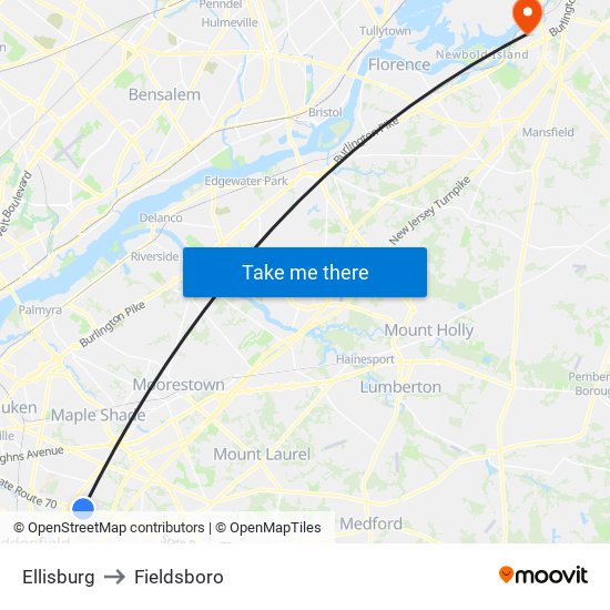 Ellisburg to Fieldsboro map