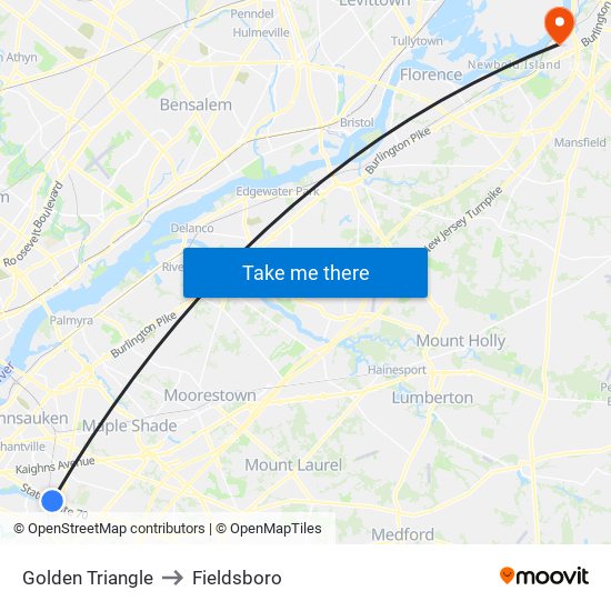 Golden Triangle to Fieldsboro map