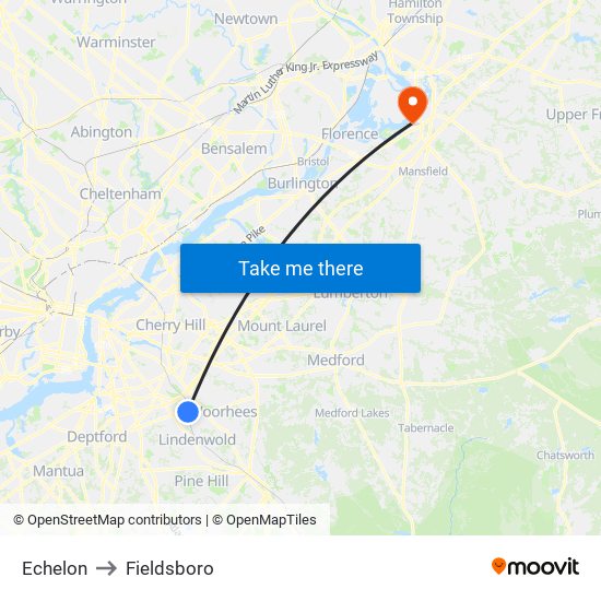 Echelon to Fieldsboro map