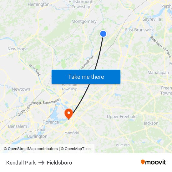 Kendall Park to Fieldsboro map