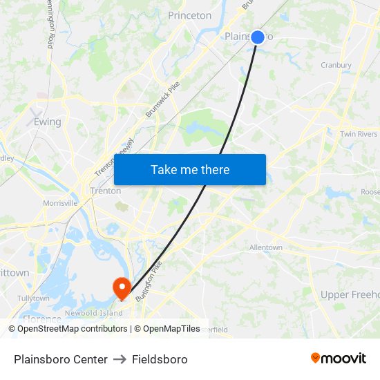 Plainsboro Center to Fieldsboro map