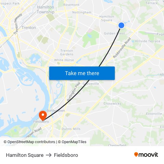 Hamilton Square to Fieldsboro map