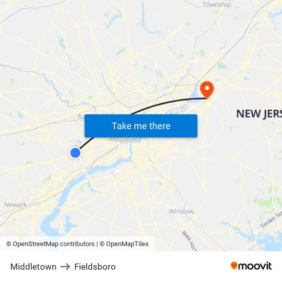 Middletown to Fieldsboro map