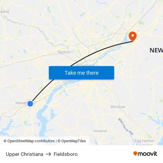 Upper Christiana to Fieldsboro map