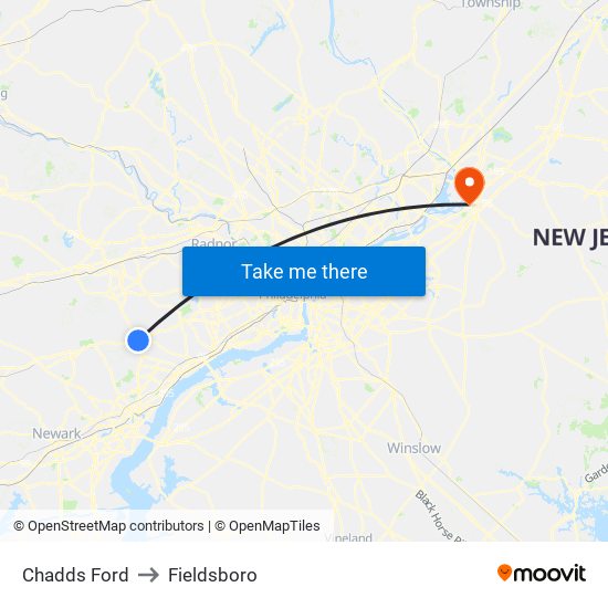 Chadds Ford to Fieldsboro map