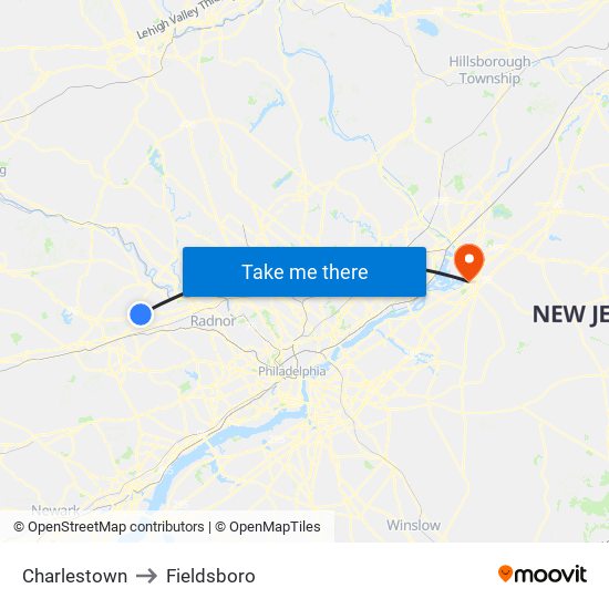 Charlestown to Fieldsboro map