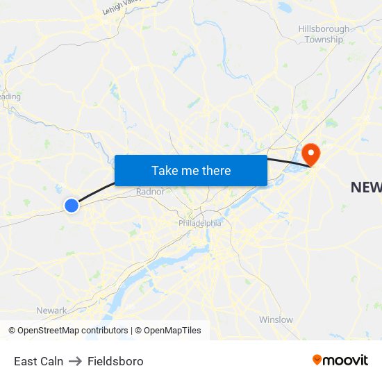 East Caln to Fieldsboro map