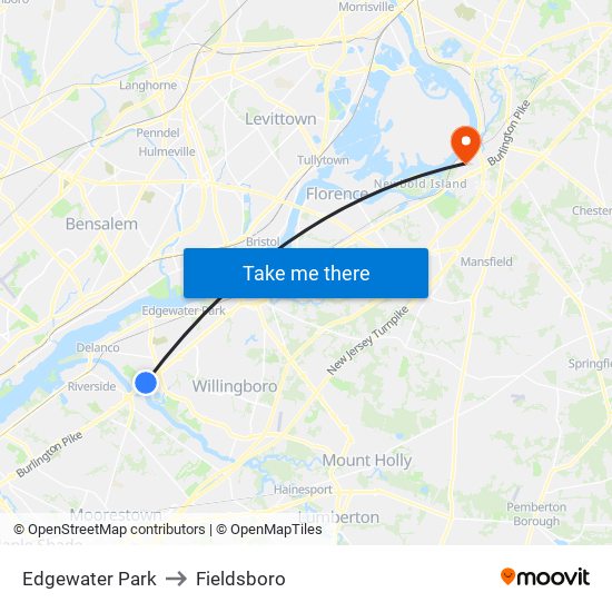 Edgewater Park to Fieldsboro map