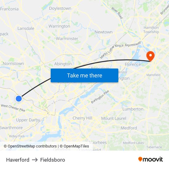 Haverford to Fieldsboro map