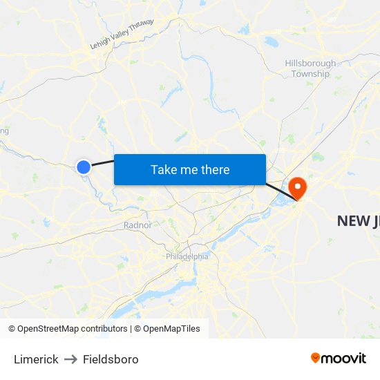 Limerick to Fieldsboro map