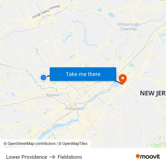 Lower Providence to Fieldsboro map