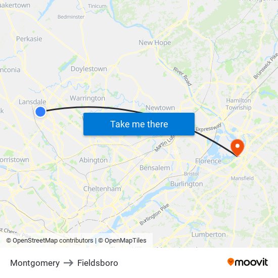 Montgomery to Fieldsboro map