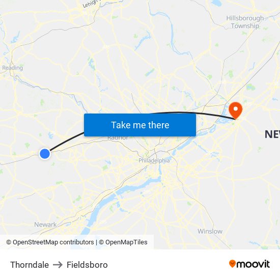 Thorndale to Fieldsboro map