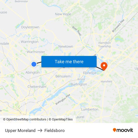 Upper Moreland to Fieldsboro map