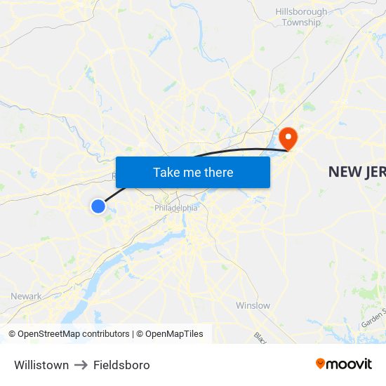 Willistown to Fieldsboro map