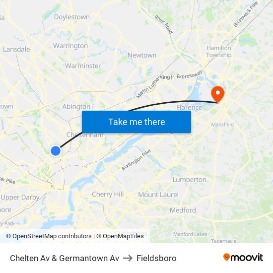 Chelten Av & Germantown Av to Fieldsboro map