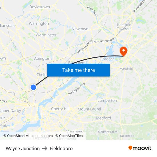 Wayne Junction to Fieldsboro map
