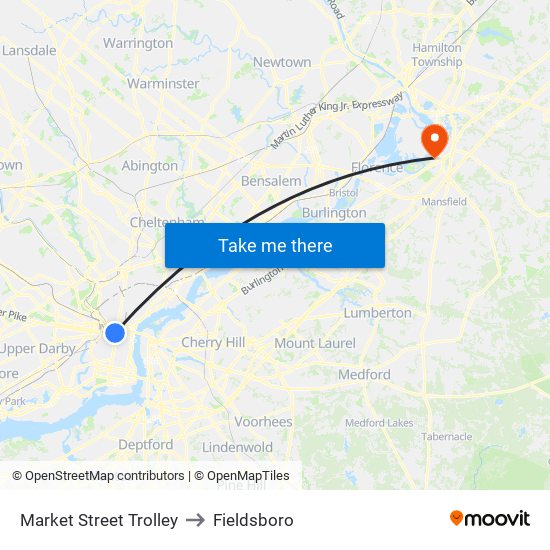 Market Street Trolley to Fieldsboro map