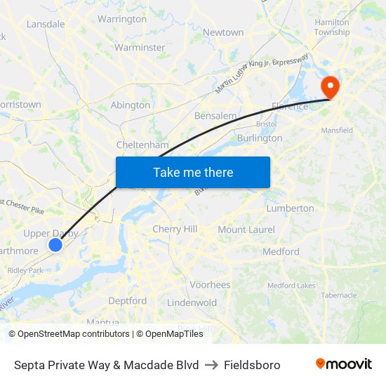 Septa Private Way & Macdade Blvd to Fieldsboro map