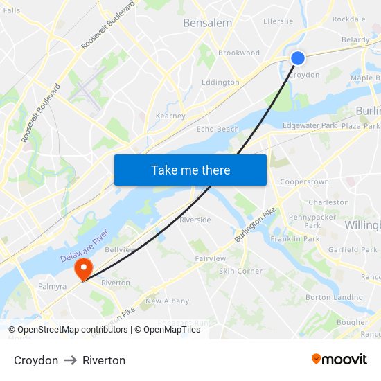 Croydon to Riverton map