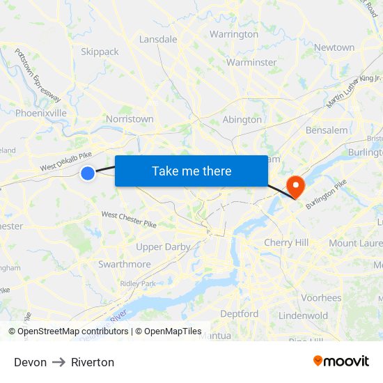 Devon to Riverton map