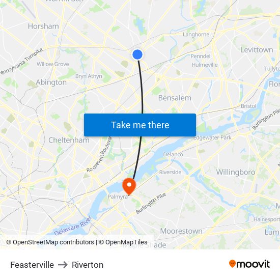 Feasterville to Riverton map