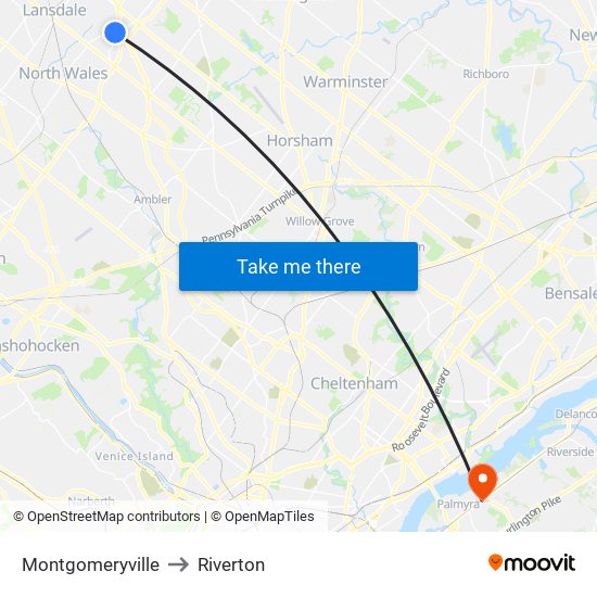 Montgomeryville to Riverton map