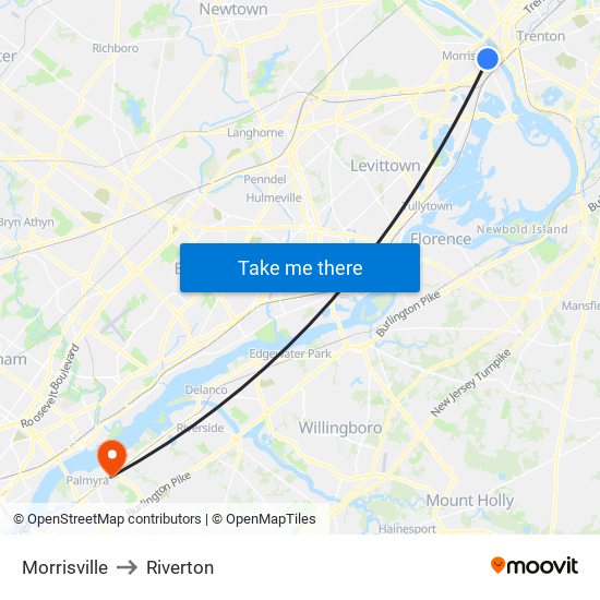 Morrisville to Riverton map