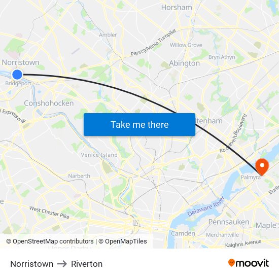 Norristown to Riverton map