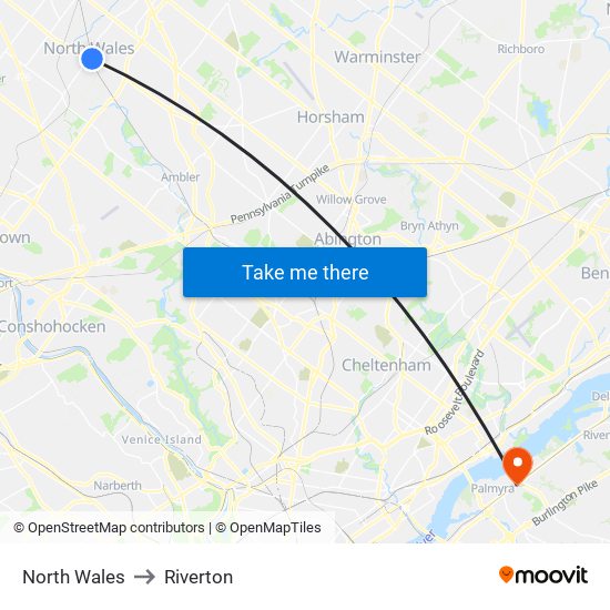 North Wales to Riverton map