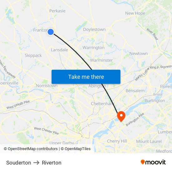 Souderton to Riverton map