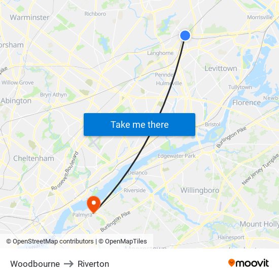 Woodbourne to Riverton map