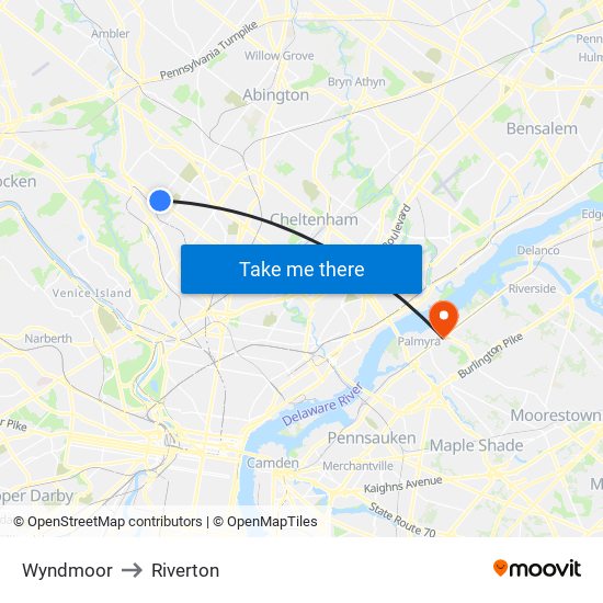 Wyndmoor to Riverton map