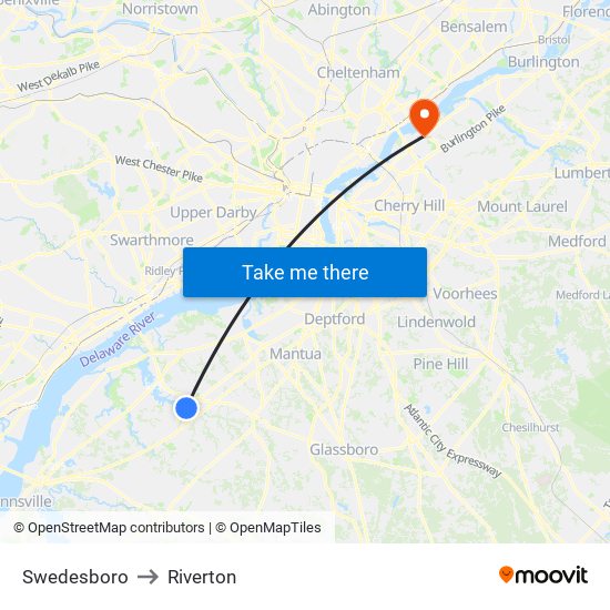 Swedesboro to Riverton map