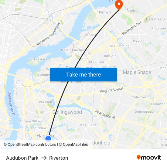 Audubon Park to Riverton map