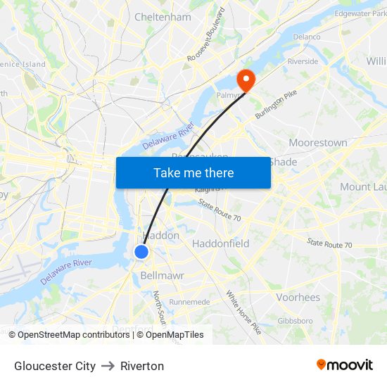 Gloucester City to Riverton map