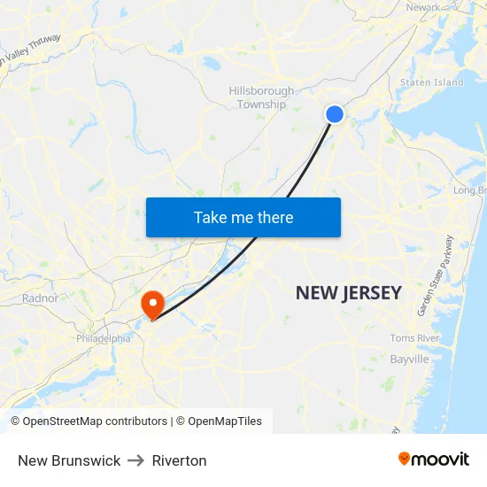 New Brunswick to Riverton map