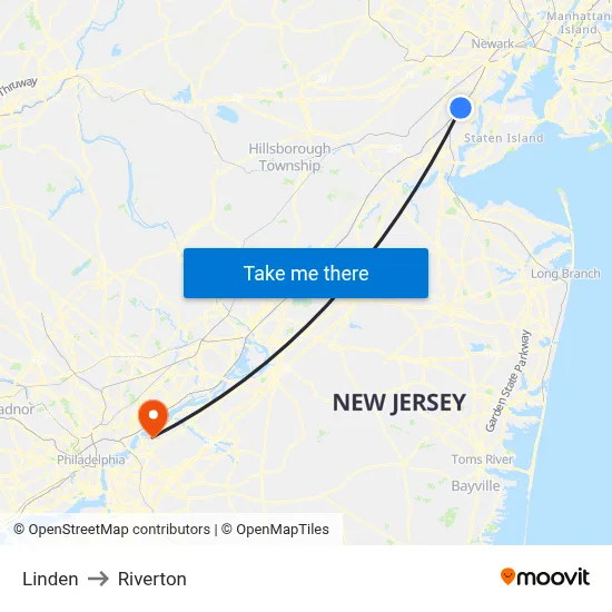 Linden to Riverton map